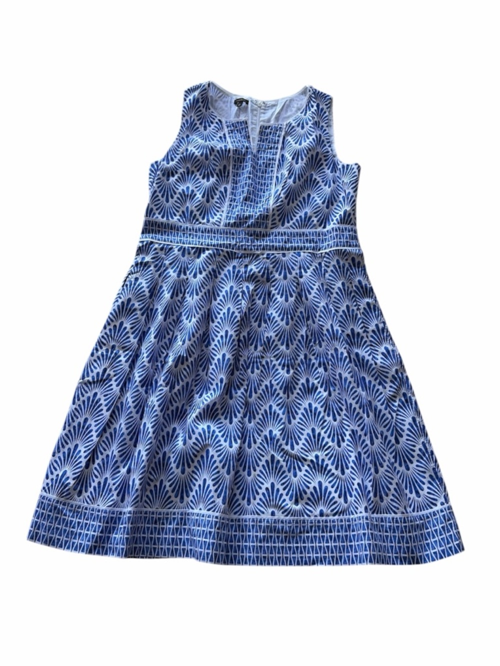 Talbots Geo Mixed-Print Fit-and-Flare Dress Sz 16 Church Career Work Spring